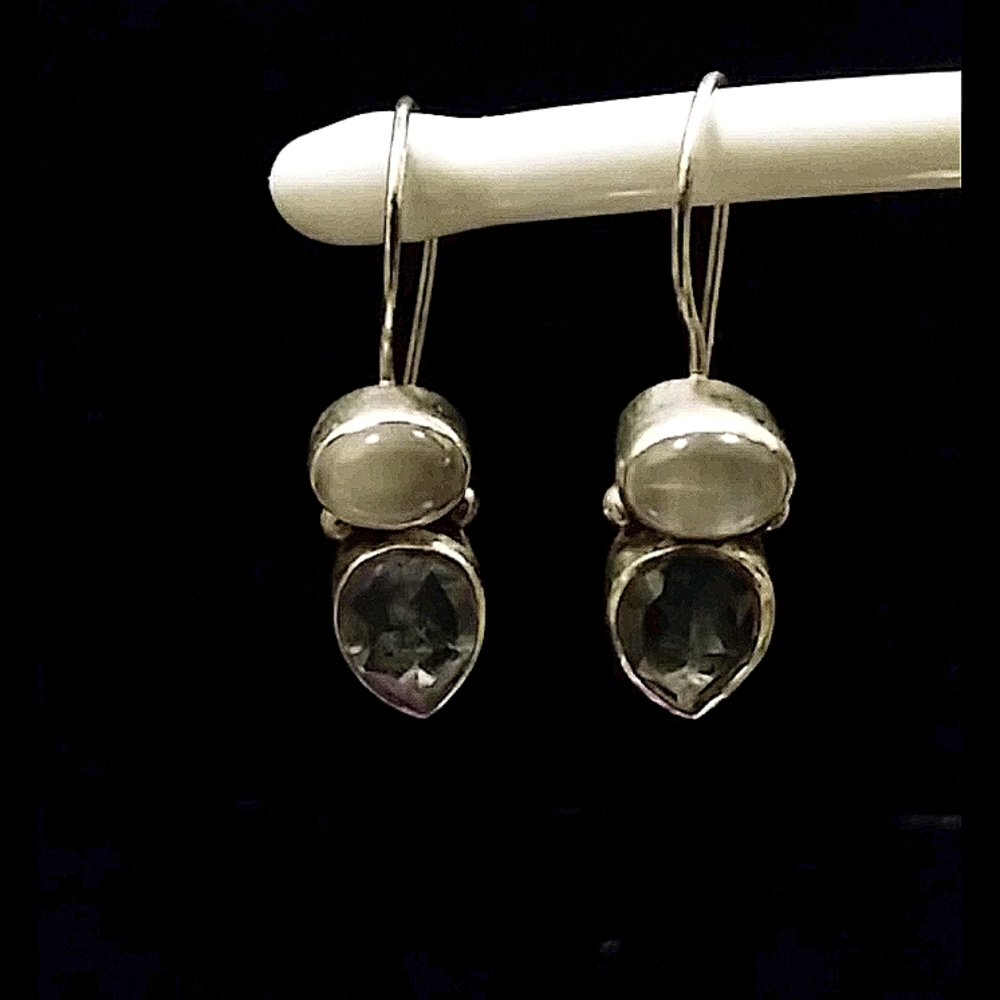 925 Silver Aquamarine , Moonstone Earrings